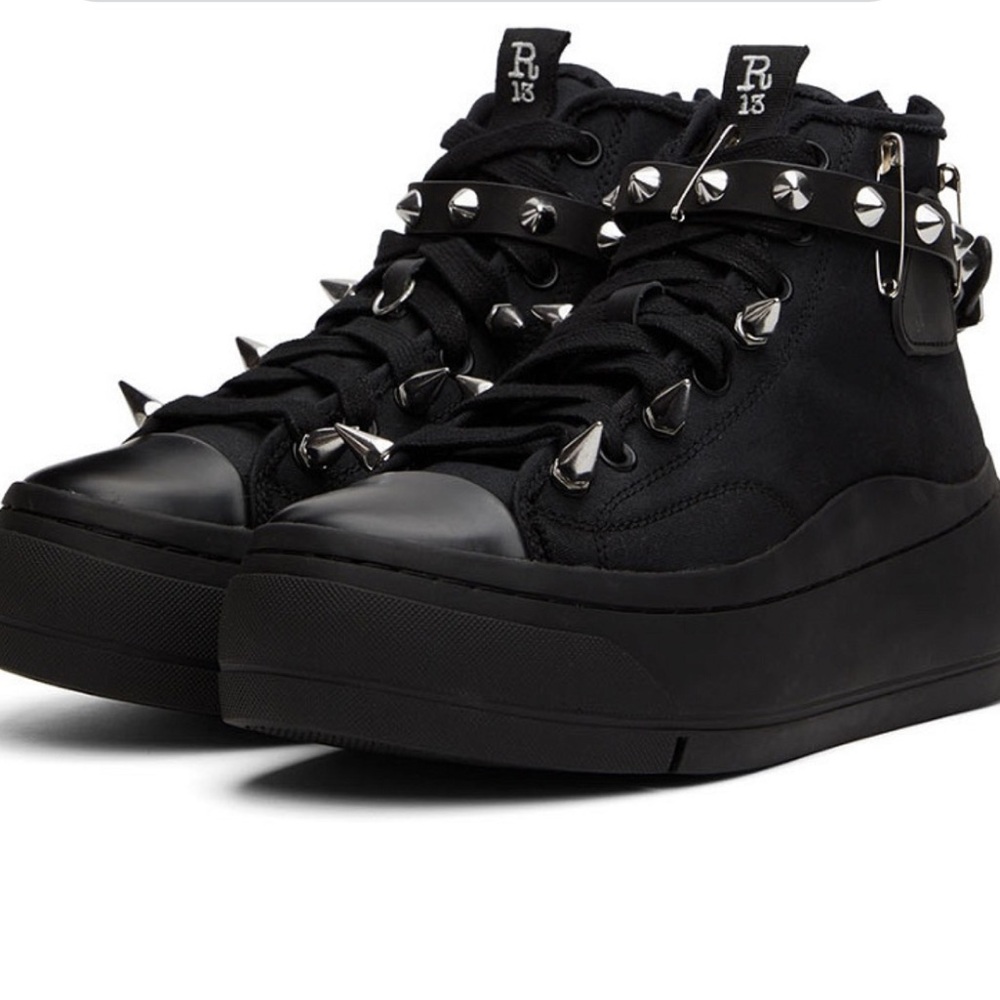 R13 High-top canvas sneakers in black.size 7